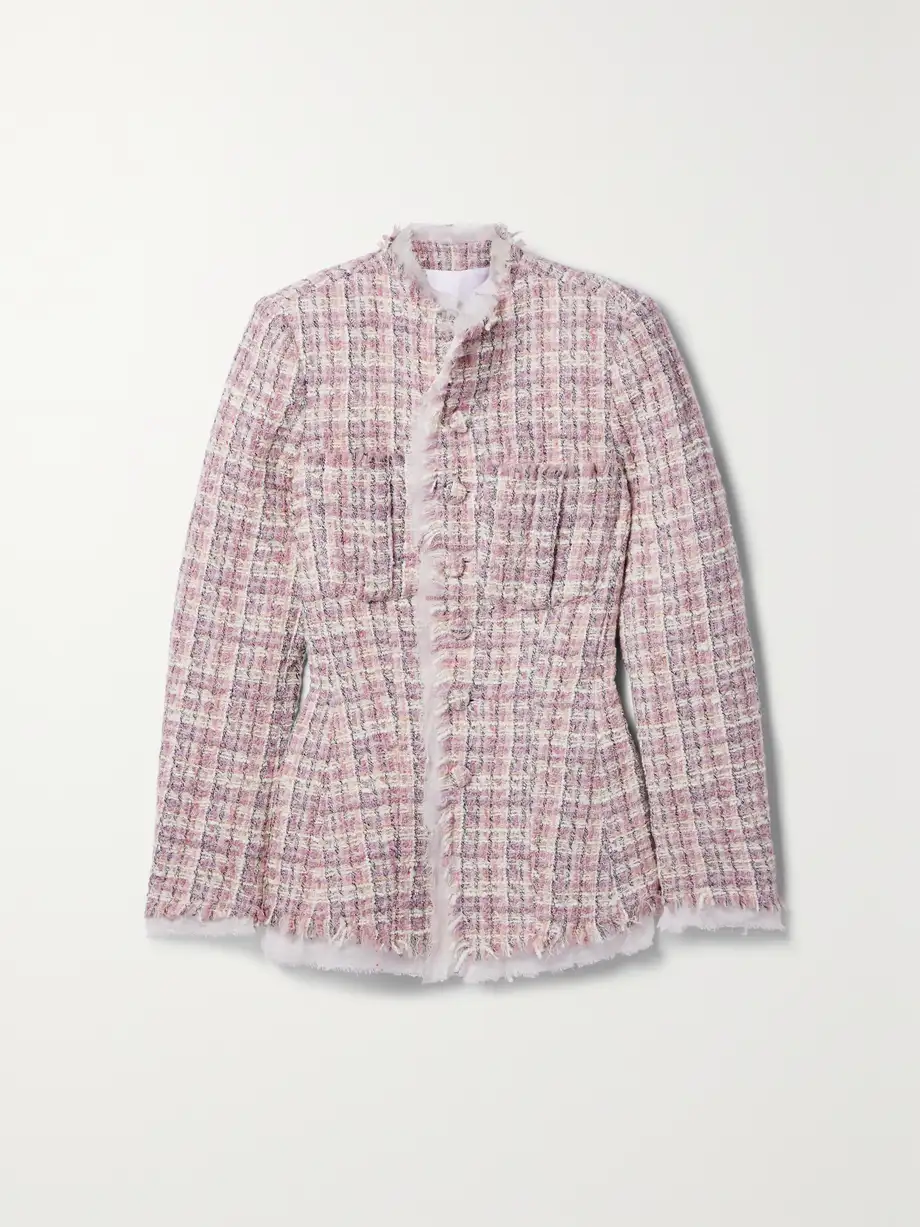 LoveShackFancy - Fraser Georgette-trimmed Metallic Wool-blend Tweed Jacket - Pink Cover