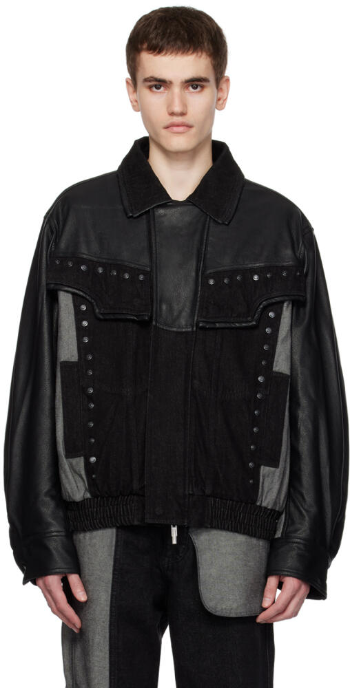 Feng Chen Wang Black Paneled Denim Jacket Cover