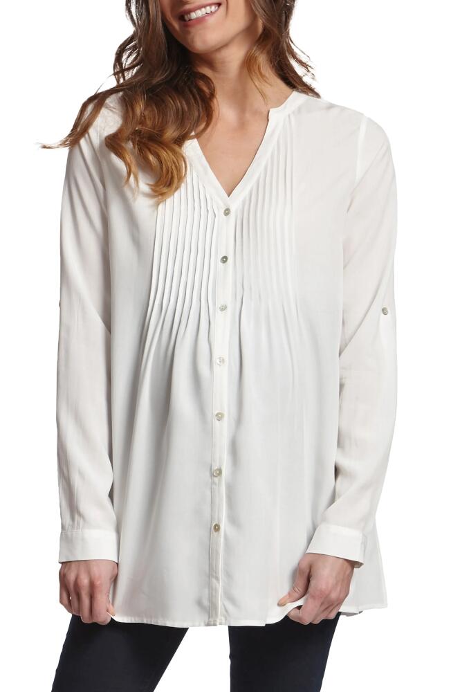 Seraphine Plissé Button-Up Maternity/Nursing Shirt in Open White Cover