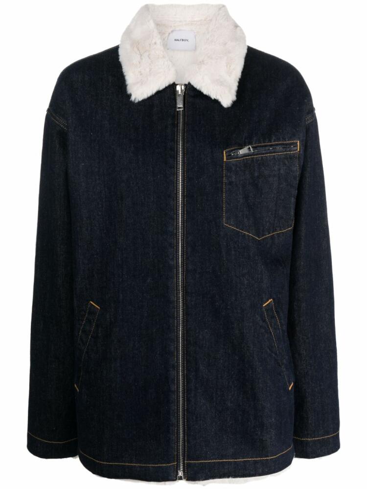 Halfboy faux-fur collar denim jacket - Blue Cover