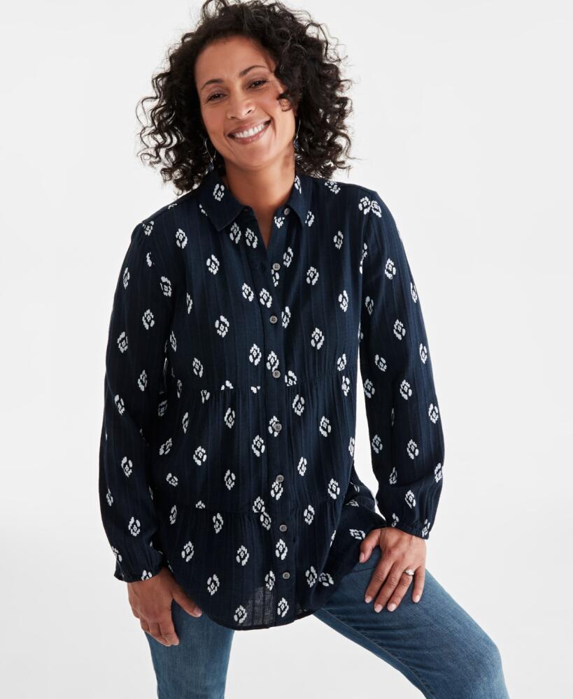 Style & Co Women's Printed Tiered Tunic Shirt, Created for Macy's - Ikat Navy Cover