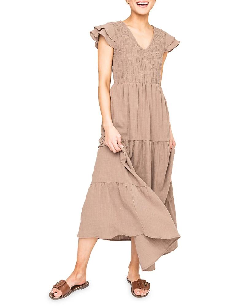 gibsonlook Women's Shirred Maxi Fit and Flare Dress - Mocha Cover