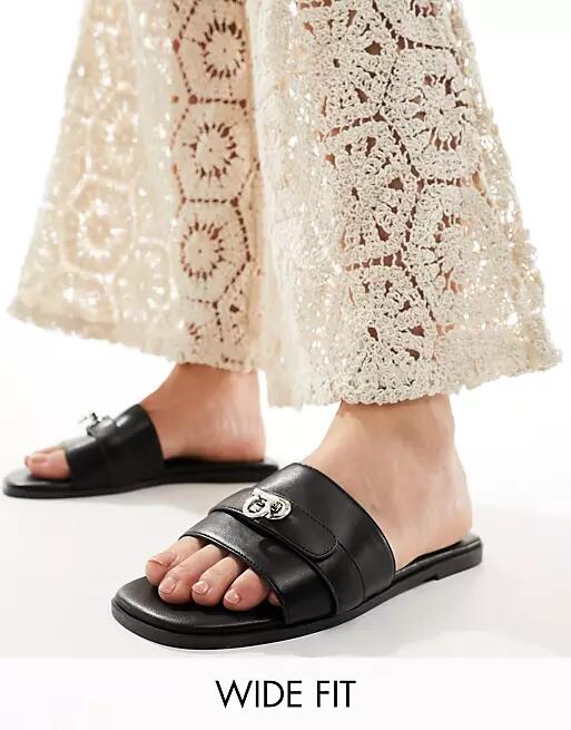 Public Desire Wide Fit Radiance slides with hardware in black Cover