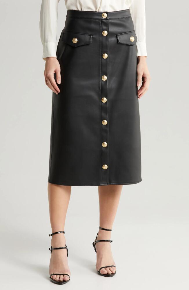 L'AGENCE Milann Faux Leather Midi Skirt in Black Cover