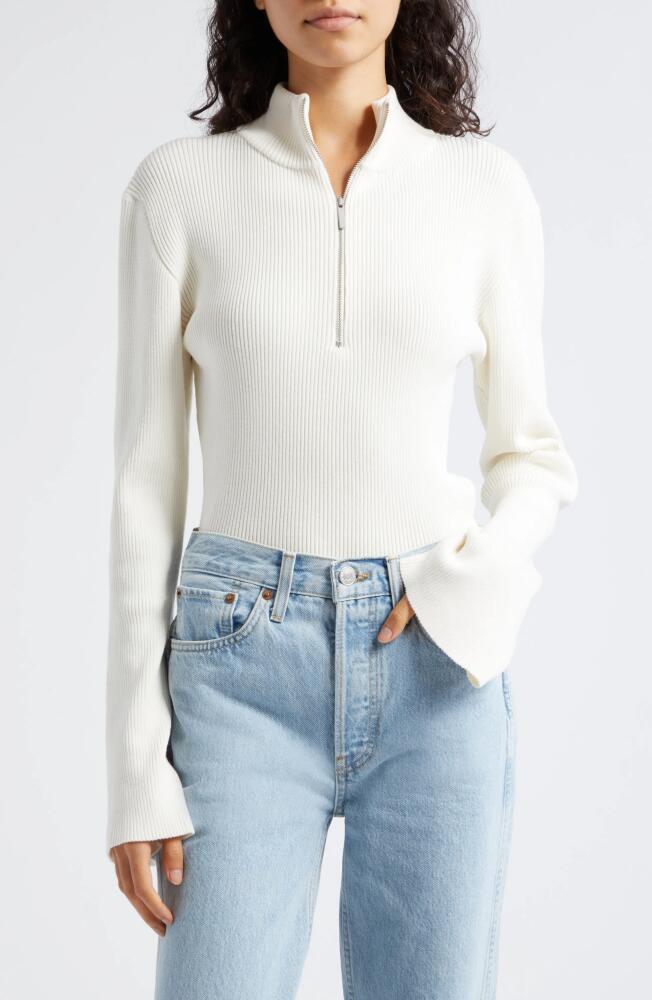 GESTUZ Yasmia Half Zip Rib Sweater in Egret Cover