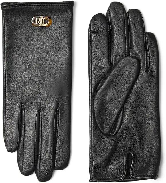 Lauren Ralph Lauren Oval Logo Leather Touch Glove (Black) Gore-Tex Gloves Cover