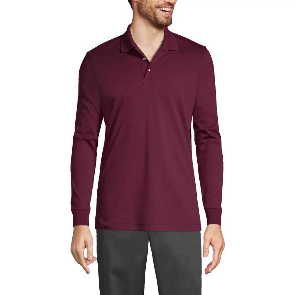 Lands' End School Uniform Long Sleeve Interlock Polo Shirt in Burgundy Cover