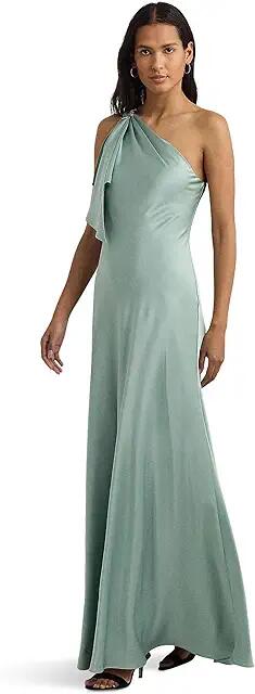 Lauren Ralph Lauren Satin Charmeuse One-Shoulder Gown (Soft Laurel) Women's Dress Cover