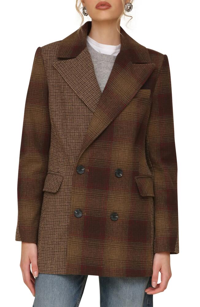 Avec Les Filles Patchwork Double Breasted Blazer in Brown/Red Plaid Mix Cover