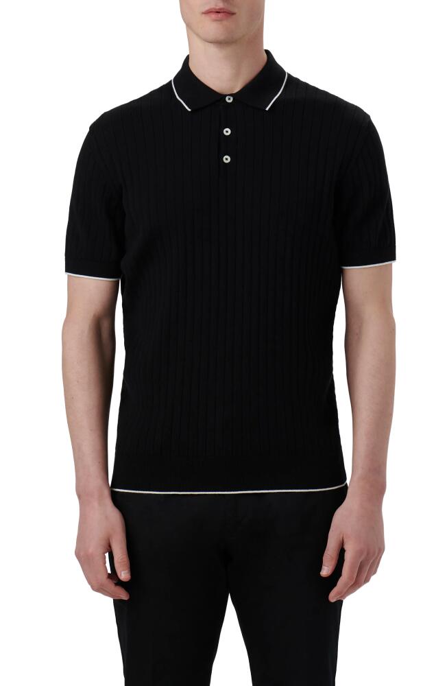 Bugatchi Ribbed Polo Sweater in Caviar Cover