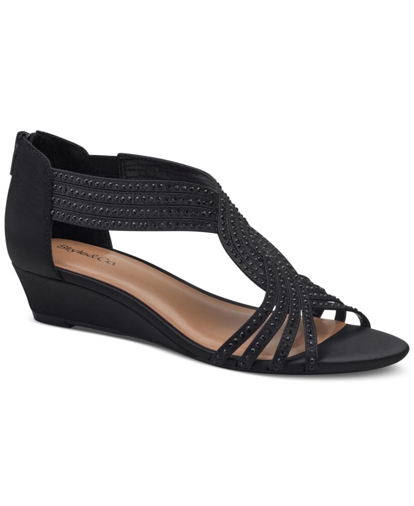 Style & Co Women's Ginifur Embellished Strappy Wedge Sandals, Created for Macy's - Black Cover