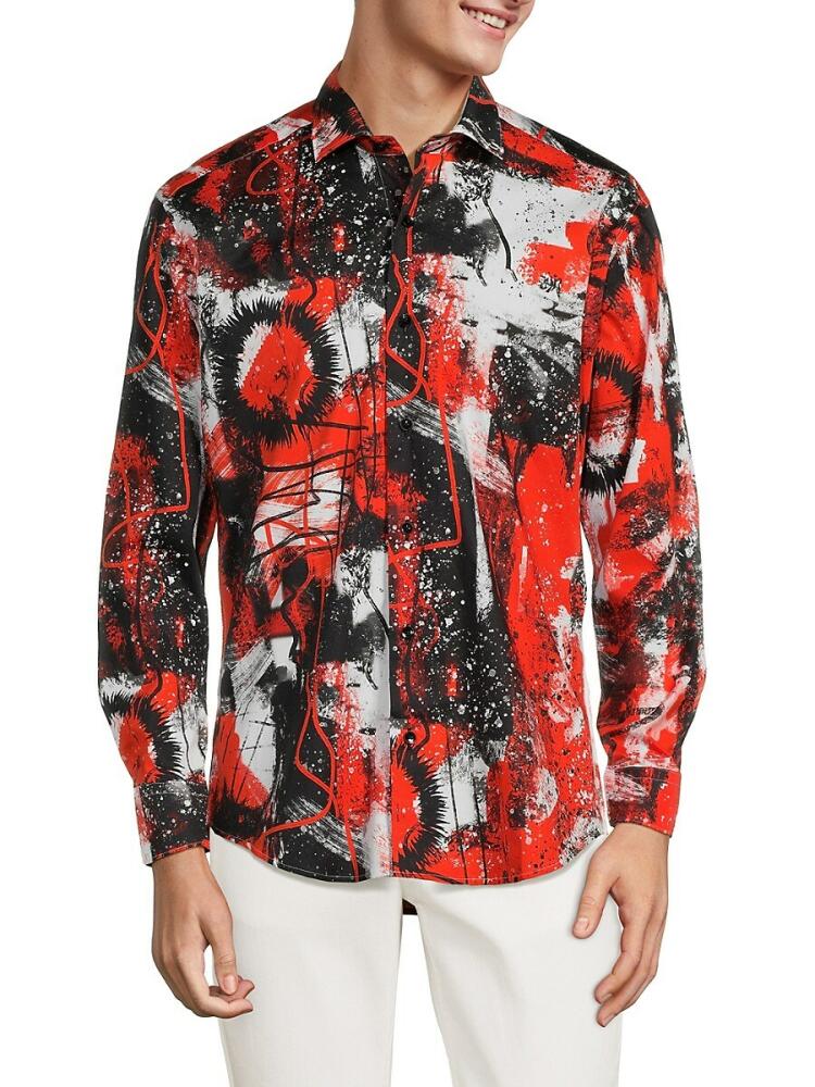 Bertigo Men's Print Long Sleeve Shirt - Red Multicolor Cover