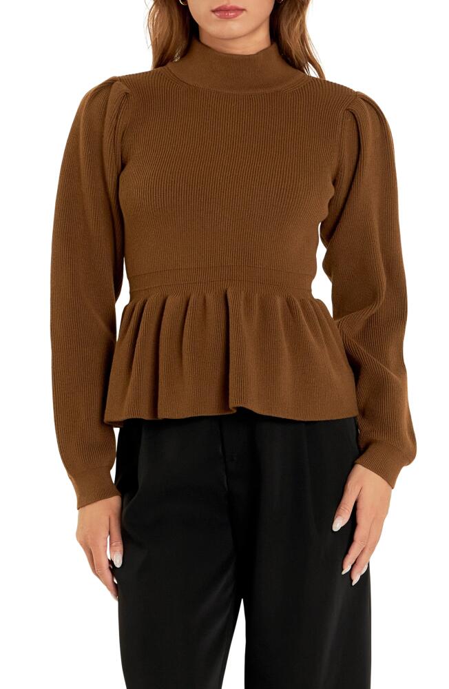 English Factory Mock Neck Peplum Rib Sweater in Brown Cover