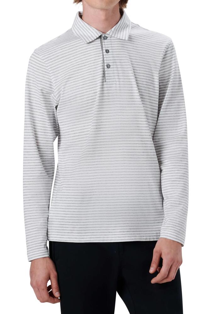 Bugatchi Stripe Cotton Long Sleeve Polo in White Cover