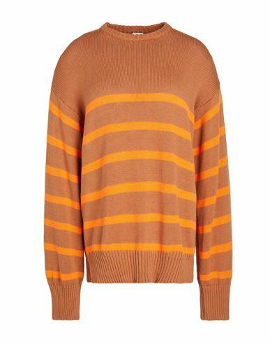 8 By Yoox Striped Knit Regular Fit Crew-neck Woman Sweater Brown Organic cotton Cover