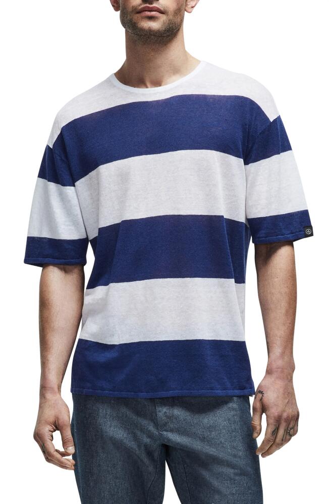 rag & bone Kerwin Oversize Stripe Linen T-Shirt in Blue Stripe Cover