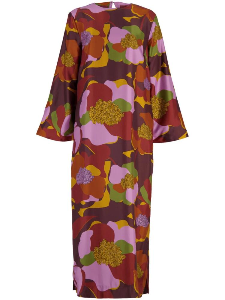 PAULA Shirley graphic-print silk-twill dress - Brown Cover