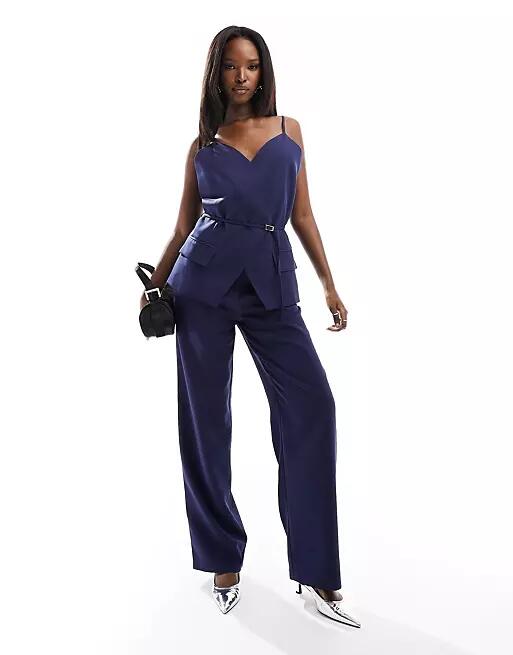 Kaiia tailored wide leg pants in navy - part of a set Cover