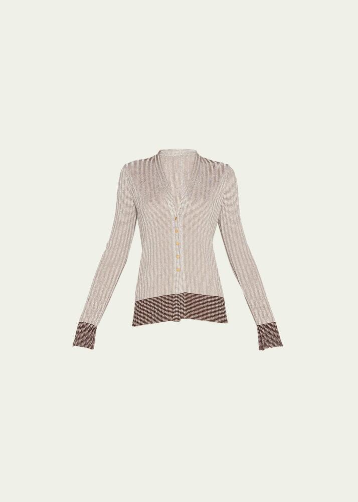 Giorgio Armani Metallic Stripe Ribbed Snap-Front Cardigan Cover