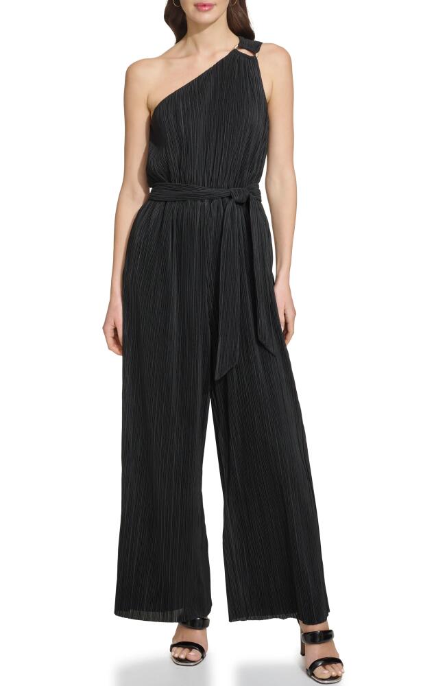 DKNY Plissé One-Shoulder Jumpsuit in Black Cover