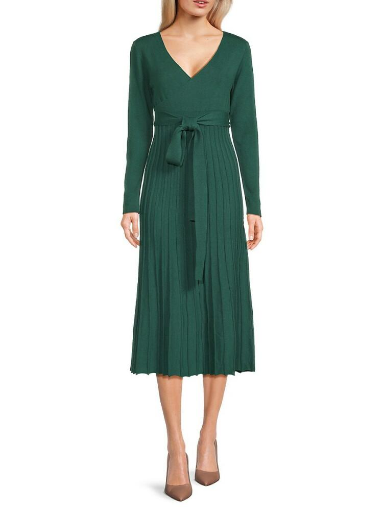 Area Stars Women's Riley Pleated Belted Surplice Midi Dress - Olive Cover