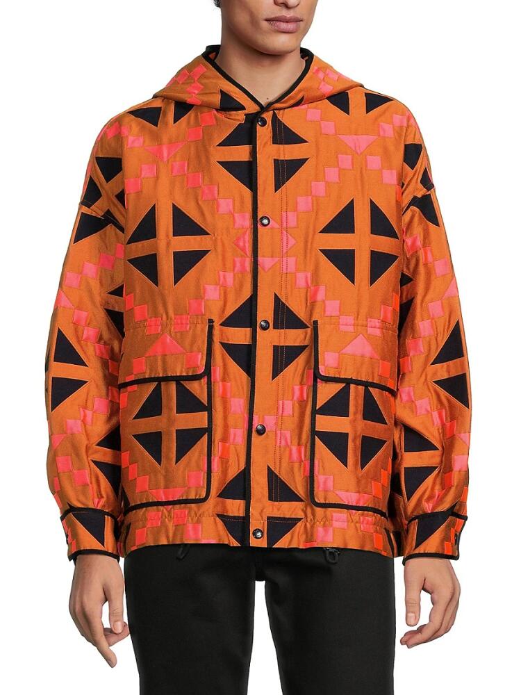 Valentino Men's Geometric Silk Blend Hoodie - Orange Cover