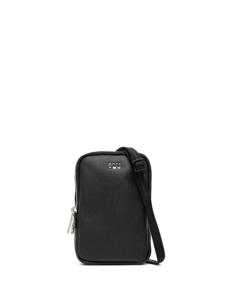 BOSS debossed-logo leather messenger bag - Black Cover