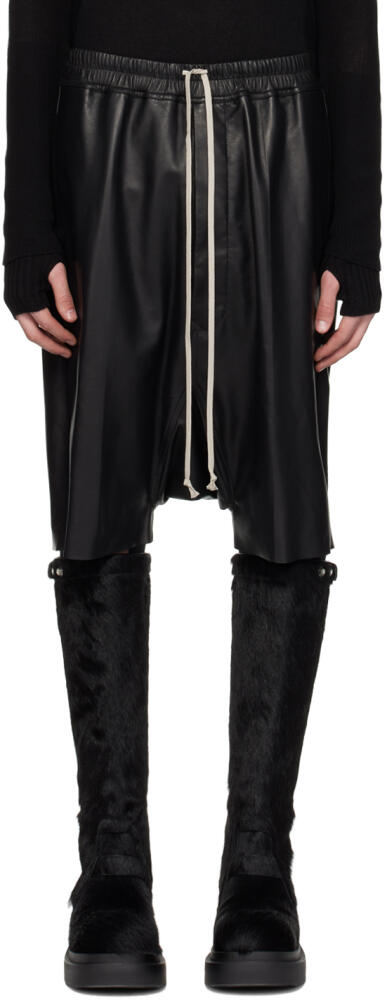 Rick Owens Black Rick's Pods Leather Shorts Cover