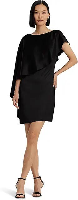 LAUREN Ralph Lauren Satin Cape Cocktail Dress (Black) Women's Dress Cover