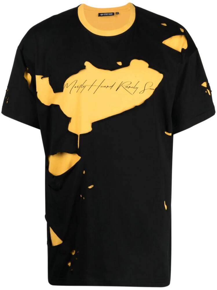 Mostly Heard Rarely Seen ripped logo-print cotton T-shirt - Black Cover