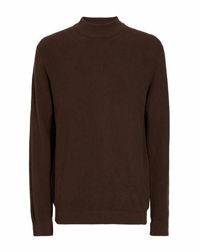 8 By Yoox Cotton Rib Knit Mock-neck Jumper Man Turtleneck Cocoa Cotton, Recycled cotton Cover