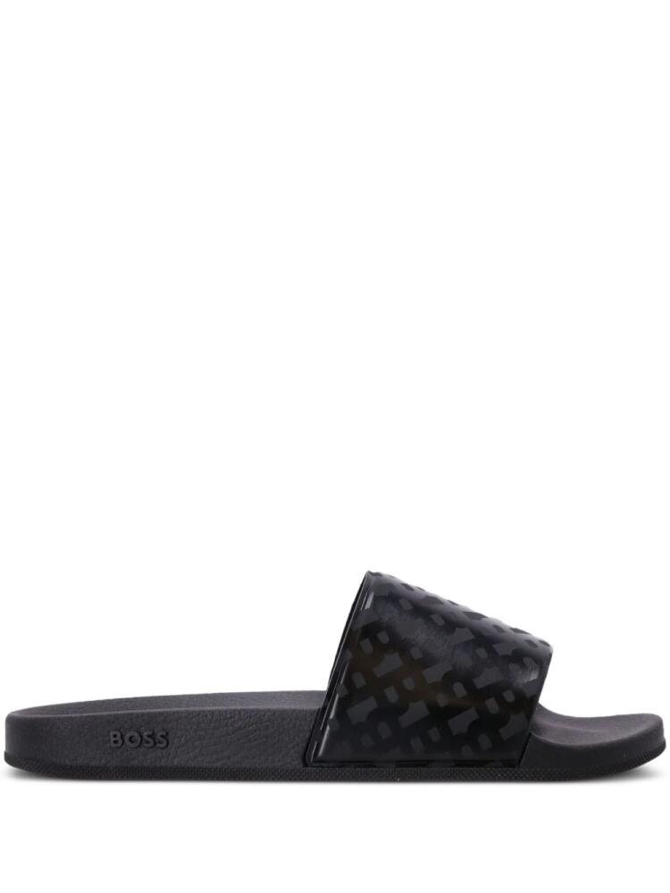 BOSS monogram-print moulded-footbed slides - Black Cover