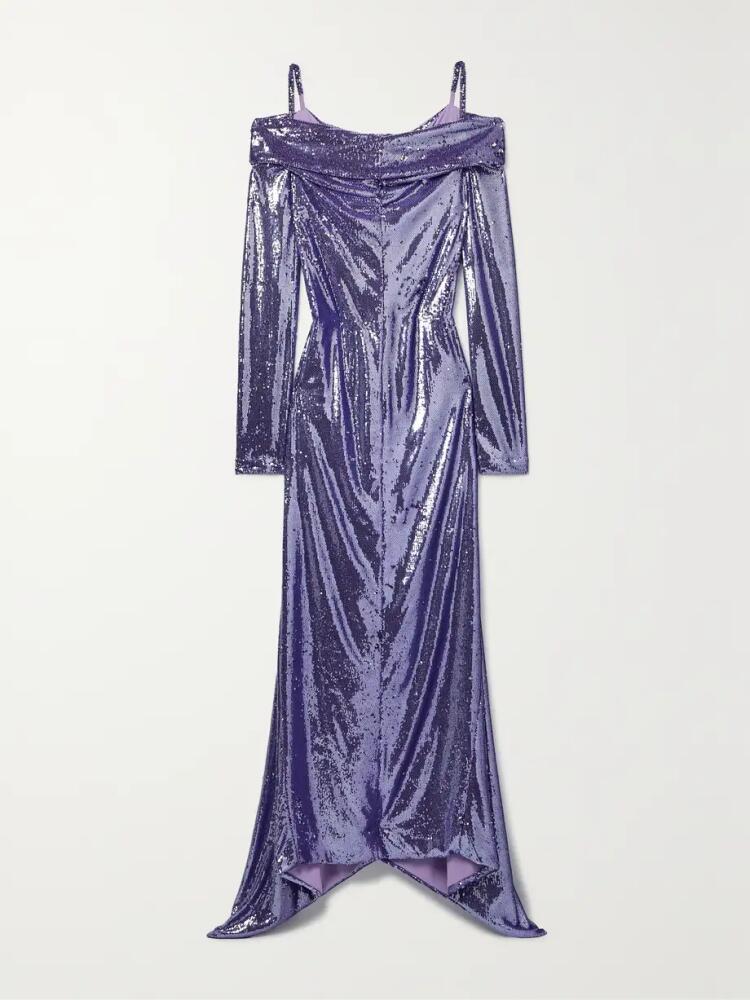 The Attico - Fanny Cold-shoulder Asymmetric Sequined Crepe De Chine Gown - Purple Cover