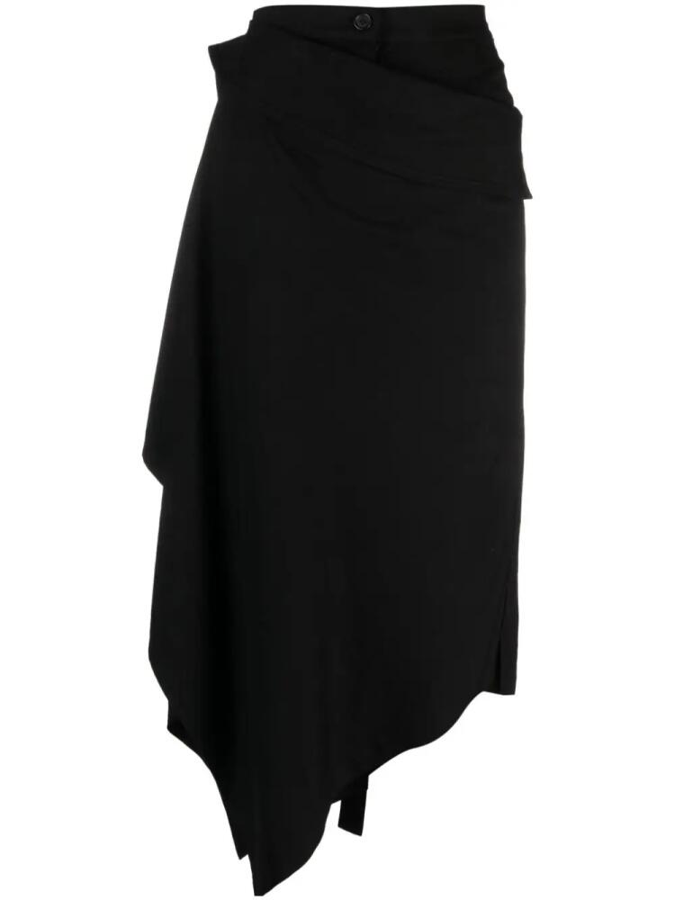 Yohji Yamamoto asymmetric draped midi skirt - Black Cover