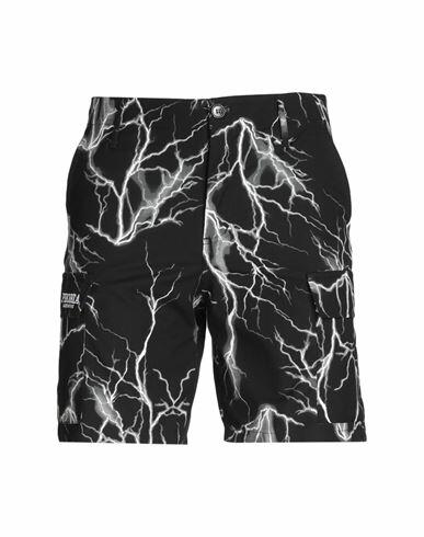 Phobia Archive Black Cargo Shorts With Grey All Over Lightning Man Shorts & Bermuda Shorts Black Cotton Cover