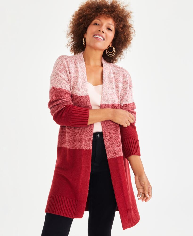 Style & Co Women's Open-Front Colorblocked Cardigan, Created for Macy's - Red Cover