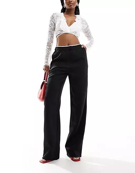 Kaiia tailored contrast edge wide leg pants in monochrome-Multi Cover