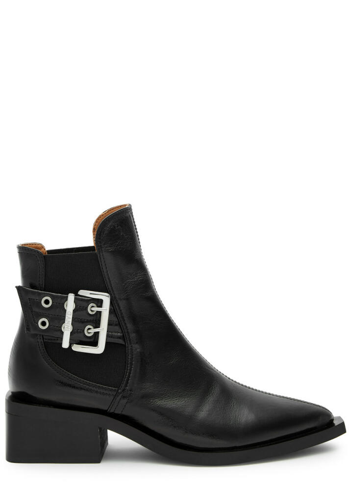 Ganni 50 Buckle-embellished Faux Leather Chelsea Boots - Black Cover