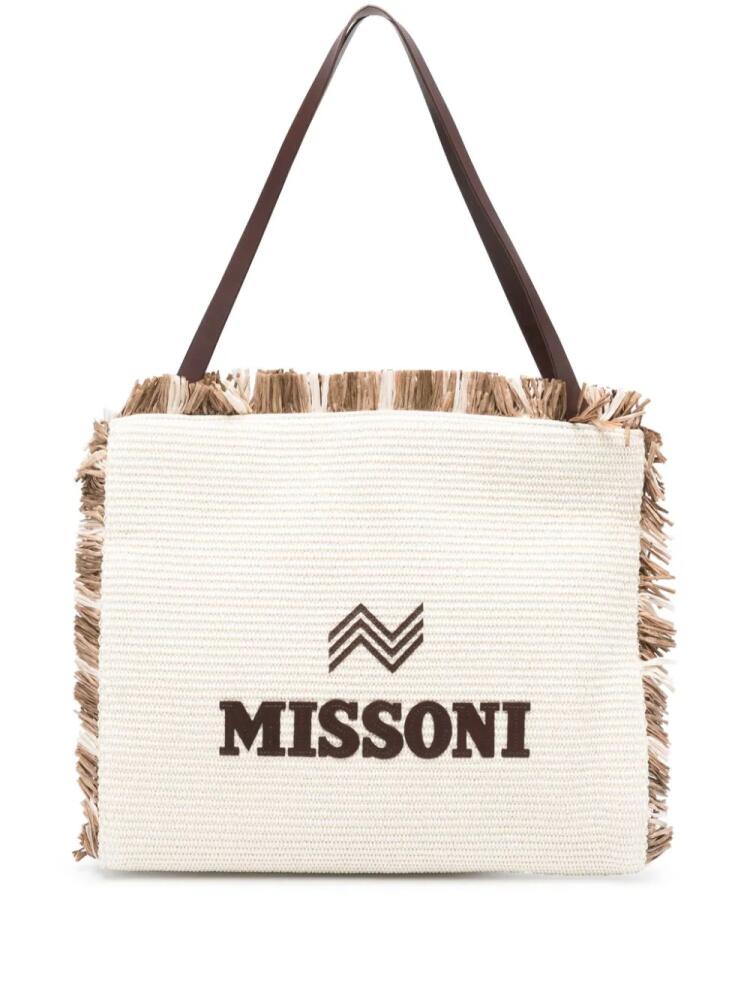 Missoni logo-patch interwoven shoulder bag - Neutrals Cover