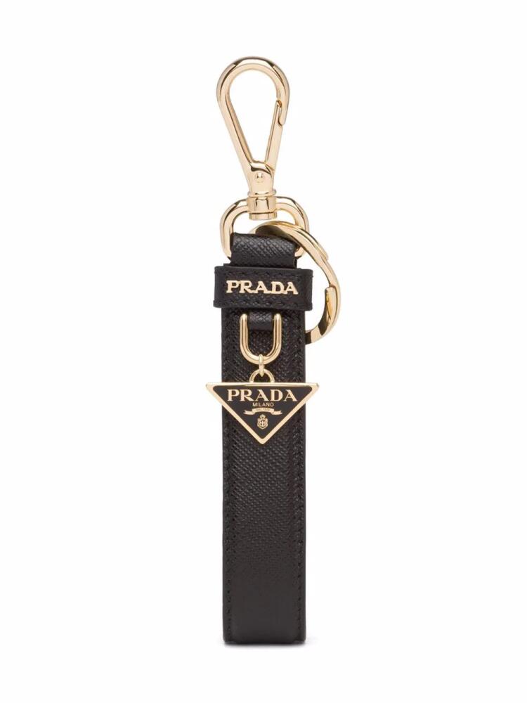 Prada triangle-logo leather keychain - Black Cover