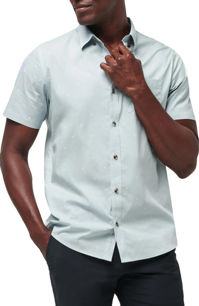 TravisMathew Across the Pond Geo Print Short Sleeve Stretch Button-Up Shirt in Heather Arona Cover