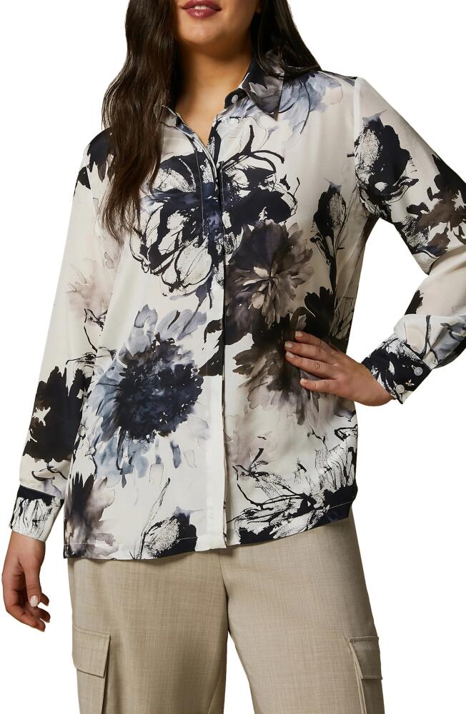 Marina Rinaldi Floral Silk Crêpe de Chine Button-Up Shirt in White Cover