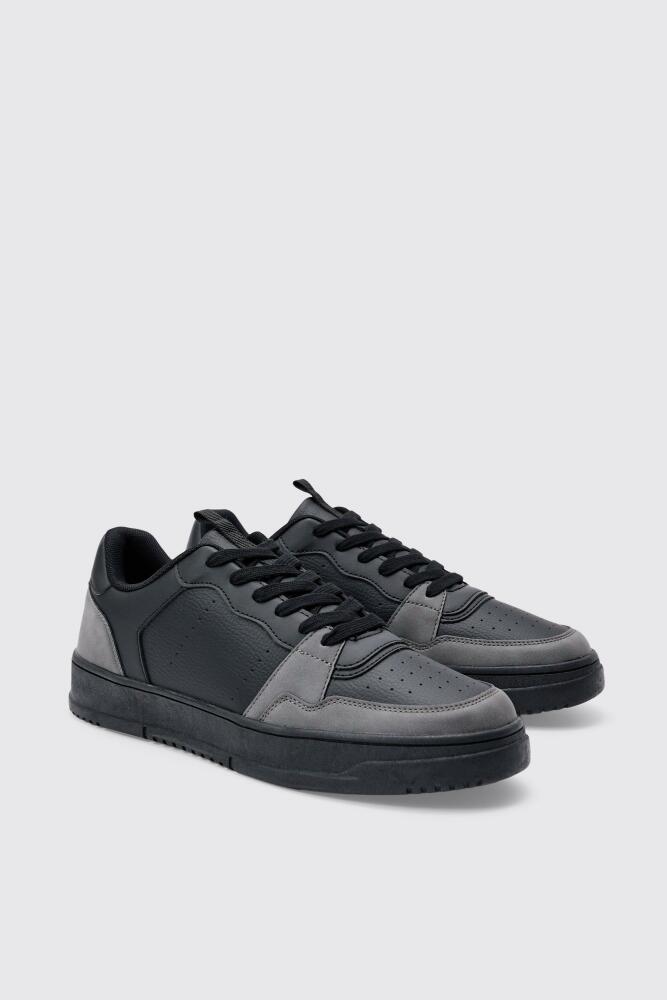 boohoo Mens Suede Panel Chunky Sneakers In Black Cover