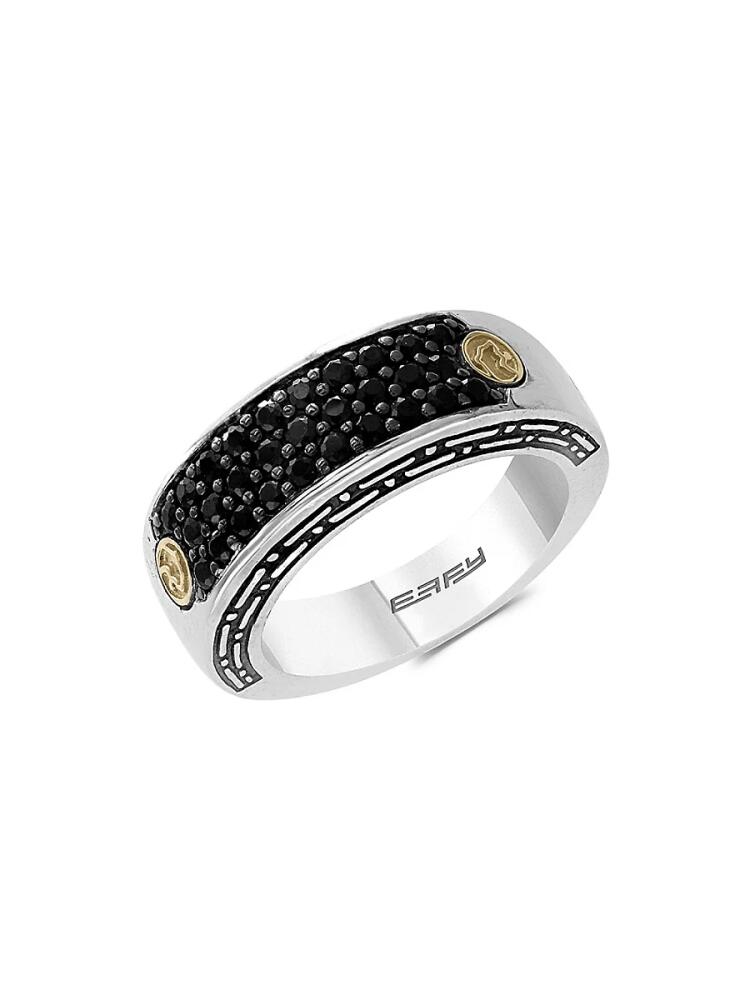 Effy Men's 18K Yellow Gold, Sterling Silver & Black Sapphire Pavé Ring Cover