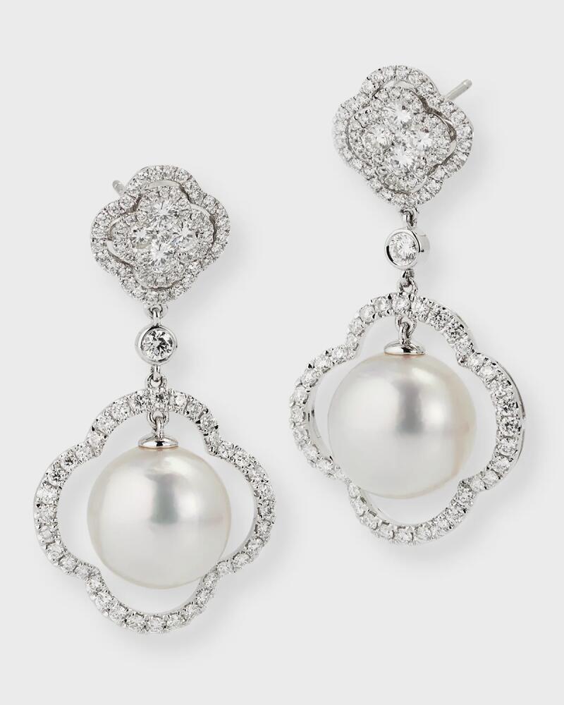 Belpearl 18K White Gold Pave Diamond and South Sea Pearl Earrings Cover