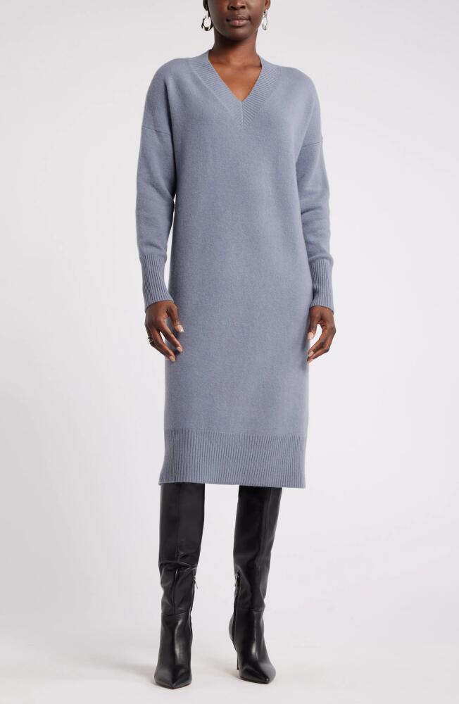 Nordstrom V-Neck Long Sleeve Wool & Cashmere Sweater Dress in Grey Folkstone Cover