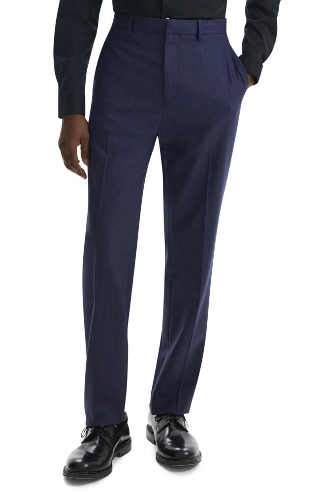 Theory Mayer Herringbone Wool Blend Flannel Dress Pants in Navy Multi Cover