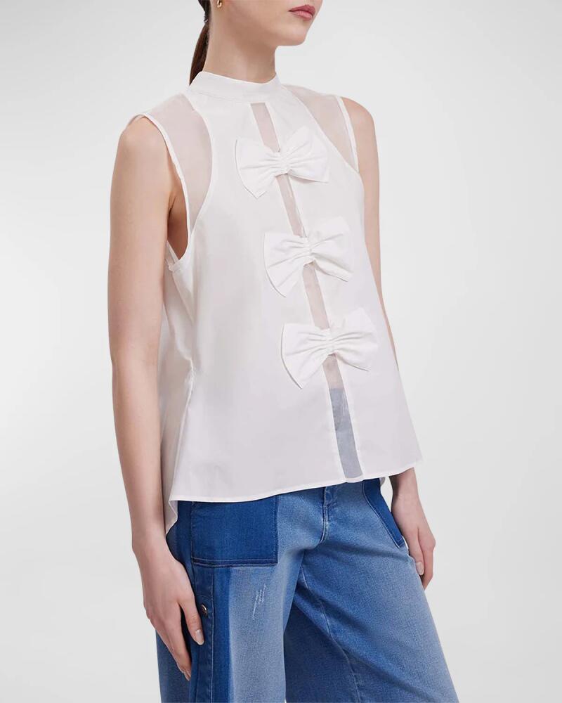 Anne Fontaine Marceline Bow-Front Mock-Neck Blouse Cover