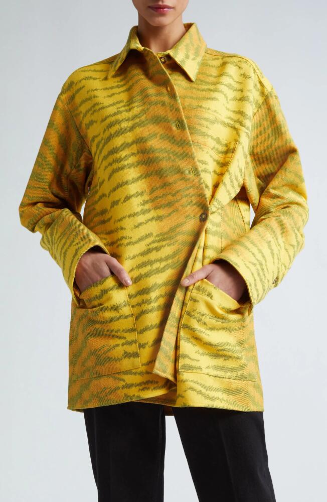 Victoria Beckham Tiger Print Oversize Cotton Blend Shirt in Tiger Allover - Yellow/Maple Cover