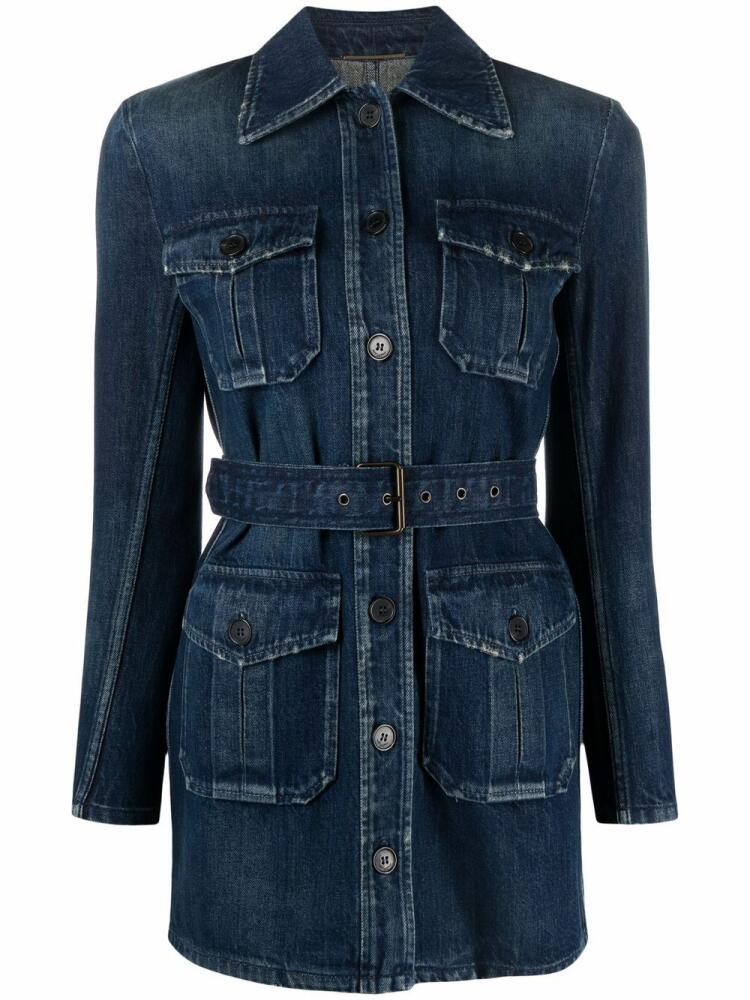 Saint Laurent Saharienne belted denim jacket - Blue Cover